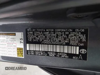 2008 Toyota Prius with VIN JTDKB20UX83423728, listed as a IAAI auction lot 42117000 with 169,198 mi miles and . Bid and sale history available at DreamBid. Image 9.