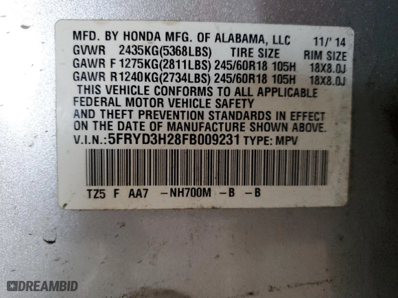 2015 Acura MDX with VIN 5FRYD3H28FB009231, listed as a Copart auction lot 51919065 with 122,636 mi miles and Salvage Title. Bid and sale history available at carsss.com. Image 13.