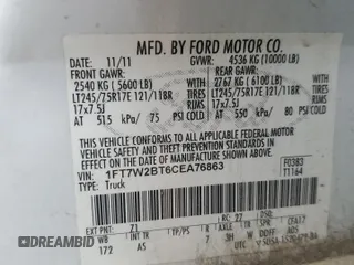 2012 Ford F-250 XL z VIN 1FT7W2BT6CEA76863, wystawiony jako Copart lot #57473505 z przebiegiem 176 404 mil mil oraz Szkoda całkowita • Salvage title. Historia ofert i sprzedaży dostępna na DreamBid. Obrazek 12.