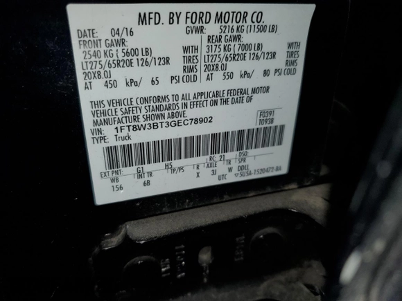2016 Ford F-350 Platinum with VIN 1FT8W3BT3GEC78902, listed as a Copart auction lot 44000215 with Not Provided miles and Salvage Title. Bid and sale history available at DreamBid. Image 12.