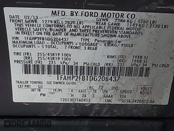 2013 Ford Taurus Limited with VIN 1FAHP2F81DG206437, listed as a IAAI auction lot 41942116 with 194,336 mi miles. Bid and sale history available at carsss.com. Image 9.