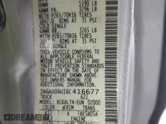 2006 Nissan Frontier SE z VIN 1N6AD06U16C416677, wystawiony jako Copart lot #47777995 z przebiegiem 173 997 mil mil oraz Szkoda całkowita • Salvage title. Historia ofert i sprzedaży dostępna na DreamBid. Obrazek 14.