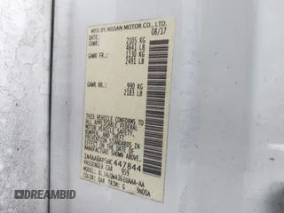 2017 Nissan Maxima SV with VIN 1N4AA6AP5HC447844, listed as a IAAI auction lot 40824768 with 90,488 mi miles. Bid and sale history available at carsss.com. Image 9.