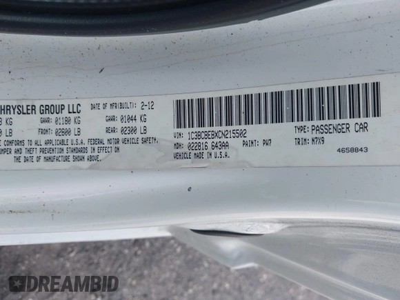 2012 Chrysler 200 Touring with VIN 1C3BCBEBXCN215502, listed as a IAAI auction lot 41913232 with Not Provided miles and . Bid and sale history available at carsss.com. Image 9.