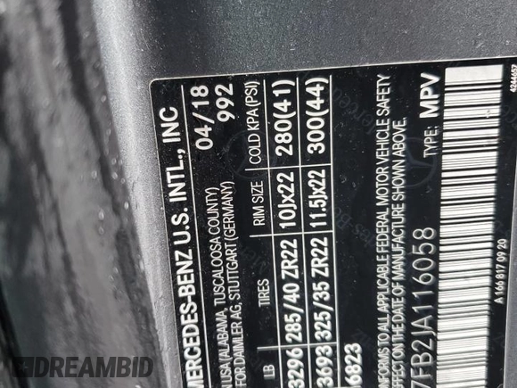 2018 Mercedes-Benz GLE 63 S AMG with VIN 4JGED7FB2JA116058, listed as a Copart auction lot 58478445 with 67,749 mi miles and Salvage title. Bid and sale history available at DreamBid. Image 13.