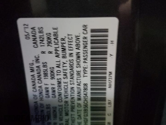 2012 Honda Civic Cpe LX with VIN 2HGFG3B56CH547808, listed as a Copart auction lot 74896044 with 114,041 mi miles and Salvage Title. Bid and sale history available at carsss.com. Image 12.