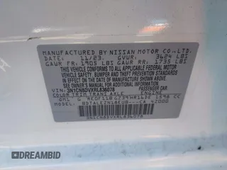 2024 Nissan Versa S with VIN 3N1CN8DVXRL836078, listed as a IAAI auction lot 41775680 with 18,093 mi miles and . Bid and sale history available at DreamBid. Image 9.