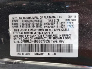 2011 Honda Odyssey EX-L с VIN 5FNRL5H69BB077037, выставлен на аукционе IAAI как лот 42267856 с пробегом 148 681 миль миль и . История ставок и продаж доступна на DreamBid. Изображение 9.