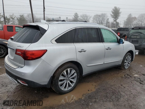 2015 Acura MDX Tech Pkg with VIN 5FRYD4H44FB003062, listed as a Copart auction lot 44702035 with 0 mi miles and Salvage Title. Bid and sale history available at carsss.com. Image 3.