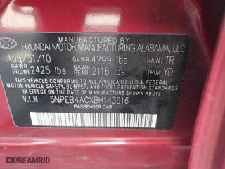 2011 Hyundai Sonata GLS with VIN 5NPEB4ACXBH143916, listed as a IAAI auction lot 42020249 with 120,731 mi miles. Bid and sale history available at carsss.com. Image 9.