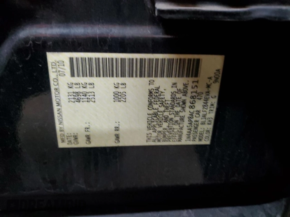 2010 Nissan Maxima SV с VIN 1N4AA5AP8AC868151, выставлен на аукционе Copart как лот 54488945 с пробегом 178 758 миль миль и Списание • Salvage title. История ставок и продаж доступна на DreamBid. Изображение 12.