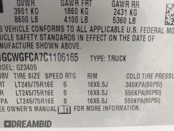 2012 Chevrolet Express Cargo Van with VIN 1GCWGFCA7C1106165, listed as a IAAI auction lot 41843495 with 315,215 mi miles. Bid and sale history available at carsss.com. Image 9.