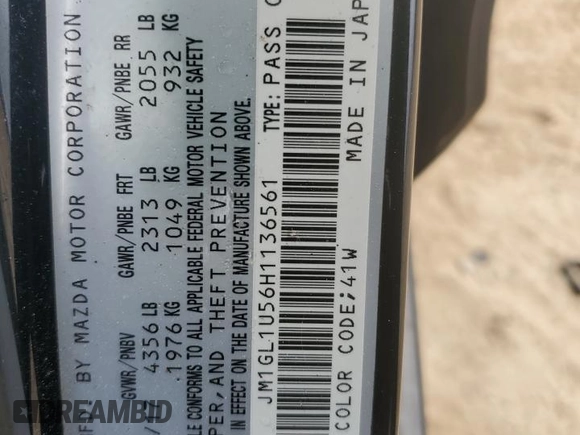 2017 Mazda 6 Sport with VIN JM1GL1U56H1136561, listed as a Copart auction lot 51312985 with 127,604 mi miles and Salvage Title. Bid and sale history available at DreamBid. Image 14.