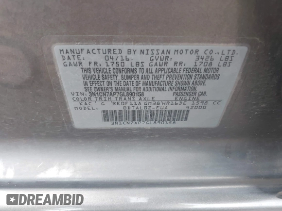 2016 Nissan Versa S Plus z VIN 3N1CN7AP7GL890158, wystawiony jako IAAI lot #42490338 z przebiegiem 180 520 mil mil oraz . Historia ofert i sprzedaży dostępna na DreamBid. Obrazek 9.