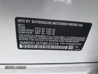 2022 BMW 3 Series 330i xDrive with VIN 3MW5R7J07N8C22774, listed as a IAAI auction lot 41649369 with 22,956 mi miles. Bid and sale history available at carsss.com. Image 9.