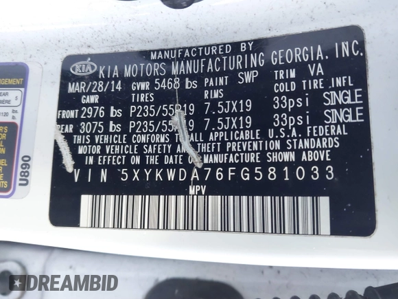2015 Kia Sorento SX with VIN 5XYKWDA76FG581033, listed as a IAAI auction lot 41496322 with 152,889 mi miles. Bid and sale history available at carsss.com. Image 9.