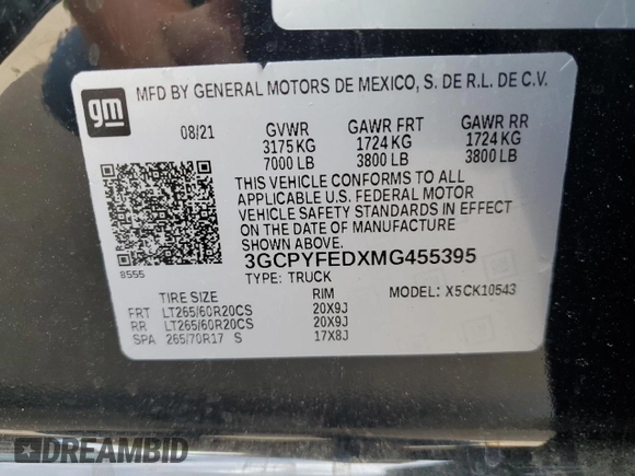 2021 Chevrolet Silverado 1500 LT Trail Boss with VIN 3GCPYFEDXMG455395, listed as a Copart auction lot 59181684 with 31,123 mi miles and Salvage Title. Bid and sale history available at DreamBid. Image 12.