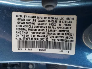 2010 Honda Civic Sdn DX-VP with VIN 19XFA1F3XAE085162, listed as a Copart auction lot 88076485 with 148,213 mi miles and Salvage Title. Bid and sale history available at carsss.com. Image 12.
