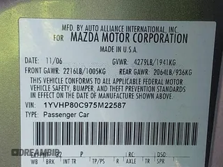 2007 Mazda Mazda6 i Sport VE with VIN 1YVHP80C975M22587, listed as a IAAI auction lot 41903888 with 170,631 mi miles. Bid and sale history available at carsss.com. Image 9.