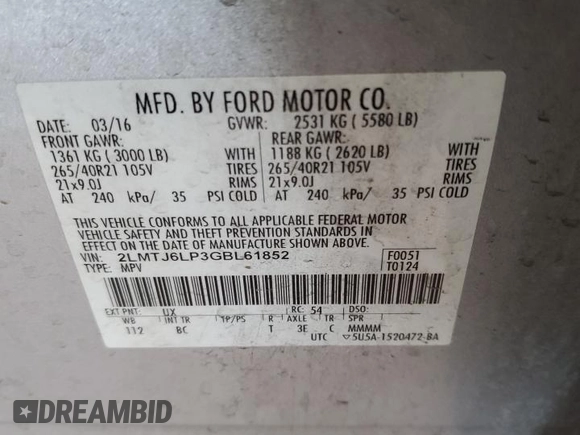 2016 Lincoln MKX Reserve z VIN 2LMTJ6LP3GBL61852, wystawiony jako Copart lot #47401795 z przebiegiem Nie podano mil oraz Szkoda całkowita • Salvage title. Historia ofert i sprzedaży dostępna na DreamBid. Obrazek 12.