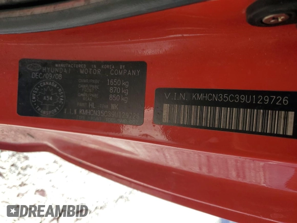 2009 Hyundai Accent Man L with VIN KMHCN35C39U129726, listed as a Copart auction lot 46670615 with 163,922 mi miles and Clean Title. Bid and sale history available at carsss.com. Image 12.