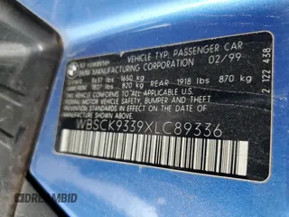 1999 BMW Z3 M Roadster z VIN WBSCK9339XLC89336, wystawiony jako Copart lot #68854114 z przebiegiem 158 231 mil mil oraz Szkoda całkowita • Salvage title. Historia ofert i sprzedaży dostępna na DreamBid. Obrazek 14.