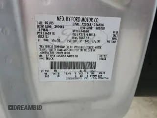 2005 Ford F-150 XLT z VIN 1FTPX145X5FA89618, wystawiony jako Copart lot #59740455 z przebiegiem Nie podano mil oraz Szkoda całkowita • Salvage title. Historia ofert i sprzedaży dostępna na DreamBid. Obrazek 12.