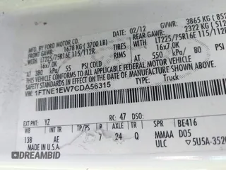 2012 Ford Econoline Cargo Commercial with VIN 1FTNE1EW7CDA56315, listed as a IAAI auction lot 41898313 with 152,006 mi miles and . Bid and sale history available at DreamBid. Image 9.