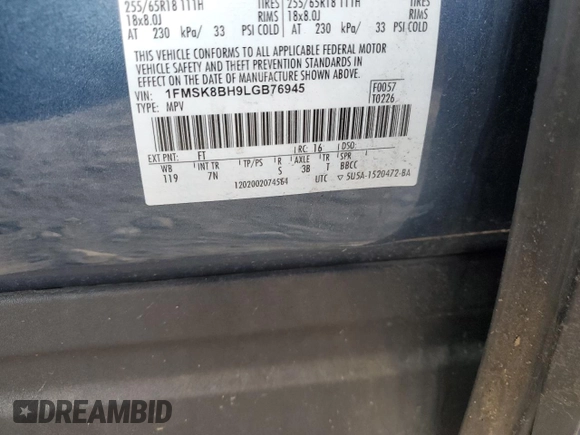 2020 Ford Explorer with VIN 1FMSK8BH9LGB76945, listed as a Copart auction lot 83568874 with 83,616 mi miles and Salvage Title. Bid and sale history available at carsss.com. Image 15.