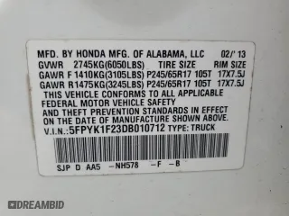 2013 Honda Ridgeline RT with VIN 5FPYK1F23DB010712, listed as a Copart auction lot 44054985 with 98,901 mi miles and Salvage Title. Bid and sale history available at carsss.com. Image 13.
