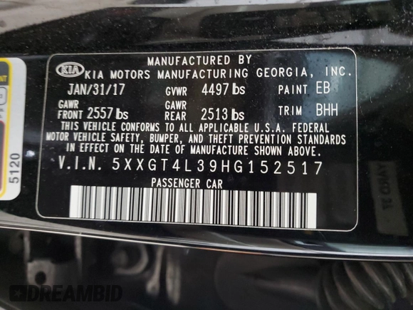 2017 Kia Optima LX z VIN 5XXGT4L39HG152517, wystawiony jako Copart lot #58760995 z przebiegiem Nie podano mil oraz Szkoda całkowita • Salvage title. Historia ofert i sprzedaży dostępna na DreamBid. Obrazek 12.