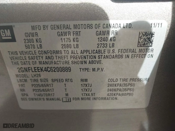 2012 Chevrolet Equinox LT w/1LT with VIN 2GNFLEEK4C6200889, listed as a IAAI auction lot 41691655 with 141,383 mi miles. Bid and sale history available at carsss.com. Image 9.