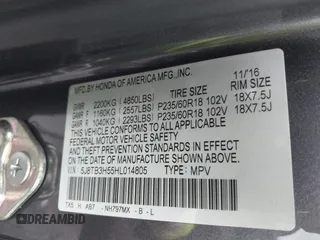2017 Acura RDX Technology with VIN 5J8TB3H55HL014805, listed as a IAAI auction lot 41921064 with 49,483 mi miles and . Bid and sale history available at DreamBid. Image 9.