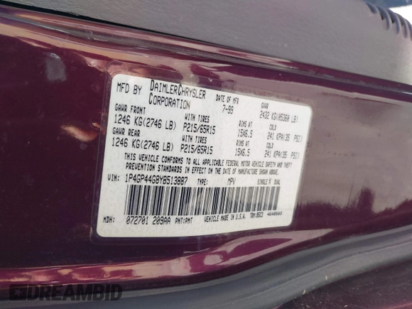 2000 Plymouth Voyager Grand SE z VIN 1P4GP44G8YB513887, wystawiony jako IAAI lot #41515488 z przebiegiem 330 867 mil mil oraz . Historia ofert i sprzedaży dostępna na DreamBid. Obrazek 9.