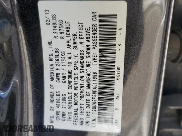 2013 Acura TL Technology z VIN 19UUA8F59DA011998, wystawiony jako Copart lot #55076975 z przebiegiem 102 667 mil mil oraz Szkoda całkowita • Salvage title. Historia ofert i sprzedaży dostępna na DreamBid. Obrazek 13.