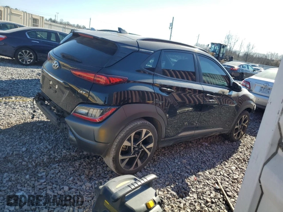 2022 Hyundai Kona Limited with VIN KM8K53A39NU908995, listed as a Copart auction lot 47120785 with 26,796 mi miles and Salvage Title. Bid and sale history available at carsss.com. Image 3.