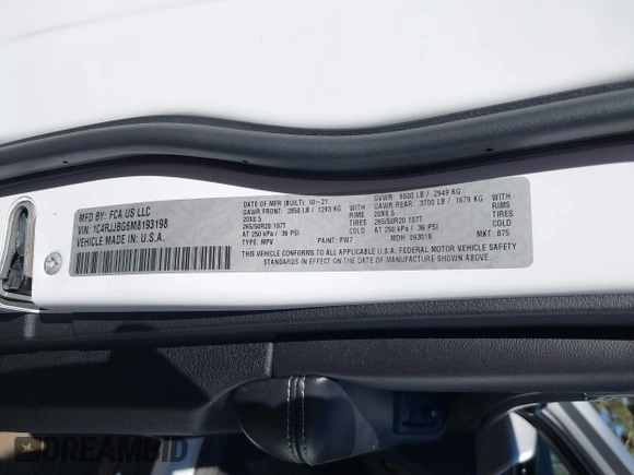 2021 Jeep Grand Cherokee Limited z VIN 1C4RJJBG6M8193198, wystawiony jako IAAI lot #41460646 z przebiegiem 39 557 mil mil oraz . Historia ofert i sprzedaży dostępna na DreamBid. Obrazek 9.