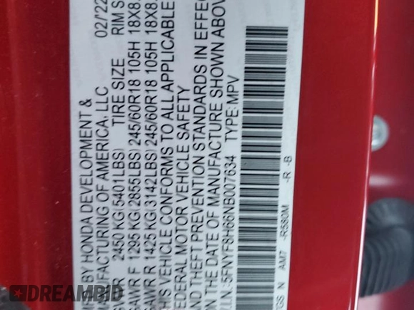 2022 Honda Passport TrailSport z VIN 5FNYF8H66NB007634, wystawiony jako Copart lot #88159235 z przebiegiem 31 590 mil mil oraz Szkoda całkowita • Salvage title. Historia ofert i sprzedaży dostępna na DreamBid. Obrazek 13.