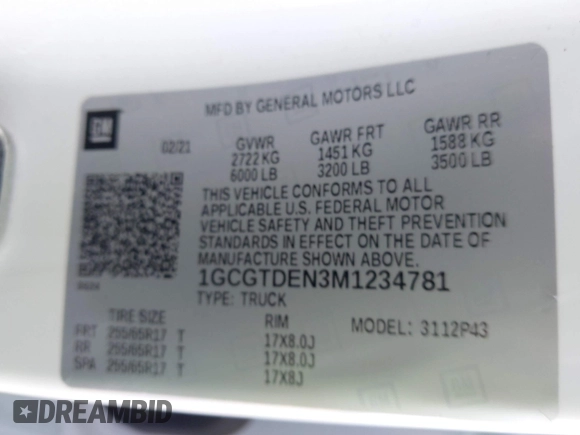 2021 Chevrolet Colorado 4WD Z71 z VIN 1GCGTDEN3M1234781, wystawiony jako IAAI lot #41086044 z przebiegiem 45 010 mil mil oraz . Historia ofert i sprzedaży dostępna na DreamBid. Obrazek 9.