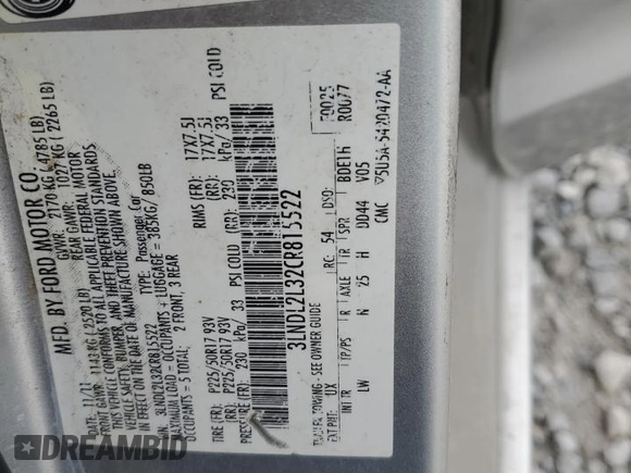 2012 Lincoln MKZ Hybrid with VIN 3LNDL2L32CR815522, listed as a Copart auction lot 62687935 with 172,511 mi miles and Clean title. Bid and sale history available at DreamBid. Image 12.