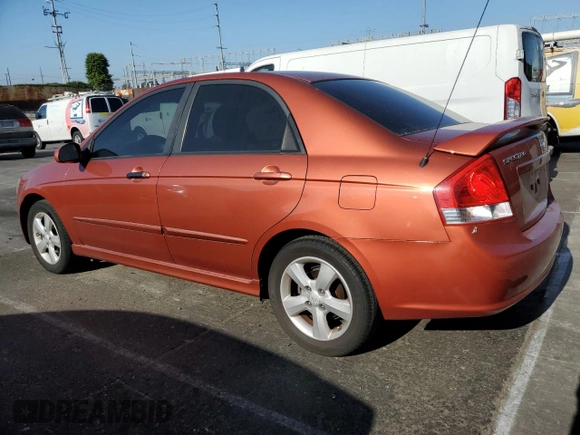 2009 Kia Spectra EX with VIN KNAFE222995027376, listed as a Copart auction lot 52406025 with 73,692 mi miles and Salvage Title. Bid and sale history available at DreamBid. Image 2.