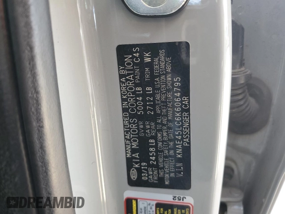 2019 Kia Stinger GT1 with VIN KNAE45LC6K6064795, listed as a Copart auction lot 44759325 with 70,743 mi miles and Salvage Title. Bid and sale history available at DreamBid. Image 14.