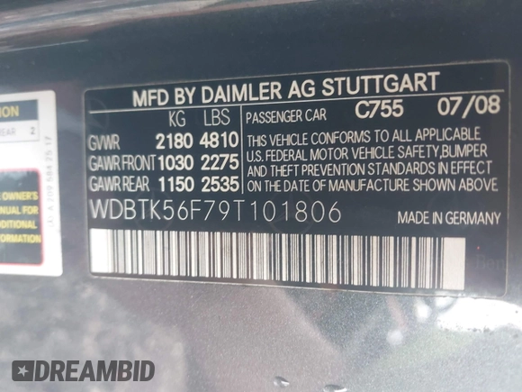 2009 Mercedes-Benz CLK 350 with VIN WDBTK56F79T101806, listed as a IAAI auction lot 42531146 with 188,960 mi miles and . Bid and sale history available at DreamBid. Image 9.