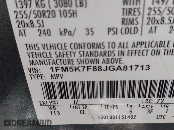 2018 Ford Explorer Limited с VIN 1FM5K7F88JGA81713, выставлен на аукционе IAAI как лот 42589159 с пробегом 146 219 миль миль и . История ставок и продаж доступна на DreamBid. Изображение 9.