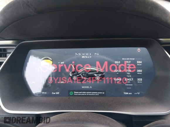 2015 Tesla Model S 85D with VIN 5YJSA1E24FF111120, listed as a IAAI auction lot 41471698 with 58,126 mi miles. Bid and sale history available at carsss.com. Image 18.