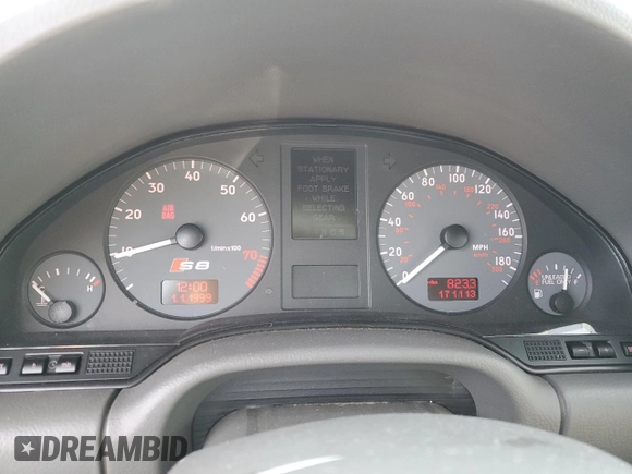 2002 Audi S8 with VIN WAUGU44D32N004151, listed as a Copart auction lot 45453595 with 171,113 mi miles and Salvage Title. Bid and sale history available at DreamBid. Image 9.