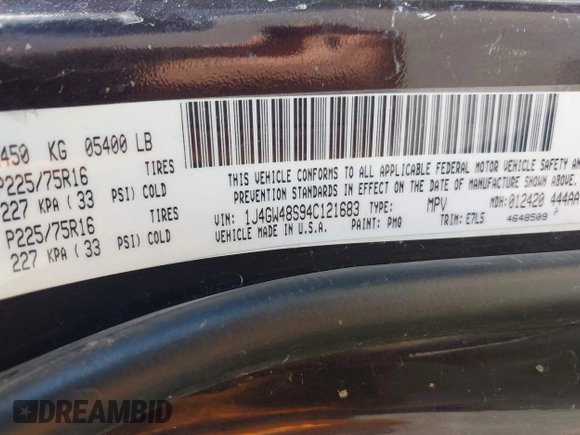 2004 Jeep Grand Cherokee Laredo с VIN 1J4GW48S94C121683, выставлен на аукционе IAAI как лот 42474830 с пробегом 206 169 миль миль и . История ставок и продаж доступна на DreamBid. Изображение 9.