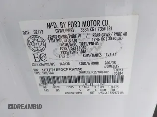 2012 Ford F-150 XL с VIN 1FTFX1EF3CFA97558, выставлен на аукционе IAAI как лот 42061367 с пробегом 177 913 миль миль и . История ставок и продаж доступна на DreamBid. Изображение 9.