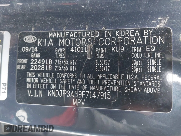 2015 Kia Soul + with VIN KNDJP3A59F7147915, listed as a IAAI auction lot 41814709 with 118,129 mi miles and . Bid and sale history available at DreamBid. Image 9.