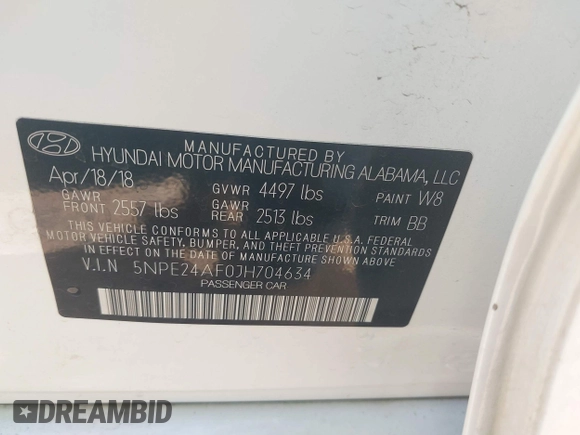 2018 Hyundai Sonata SE z VIN 5NPE24AF0JH704634, wystawiony jako IAAI lot #42250872 z przebiegiem 47 333 mil mil oraz . Historia ofert i sprzedaży dostępna na DreamBid. Obrazek 9.